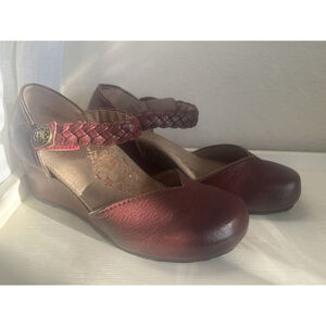 Aetrex Mia Adjustable braid closure Wedge heel Burgundy Leather Sz 7.5